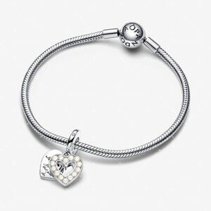 Pandora Pearlescent White Heart Double Dangle Charm
